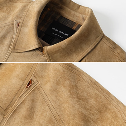 大人レトロに映えるチェック袖口のカーキトレンチコート《Z01182》