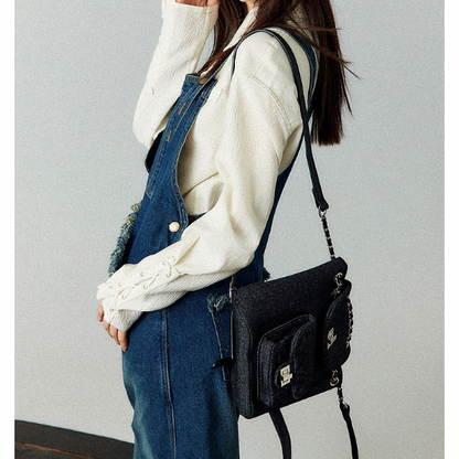 フリンジデニムジャンパースカート X-368