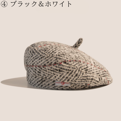 【5color】ヴィンテージチェック柄ウールベレー　Z00608