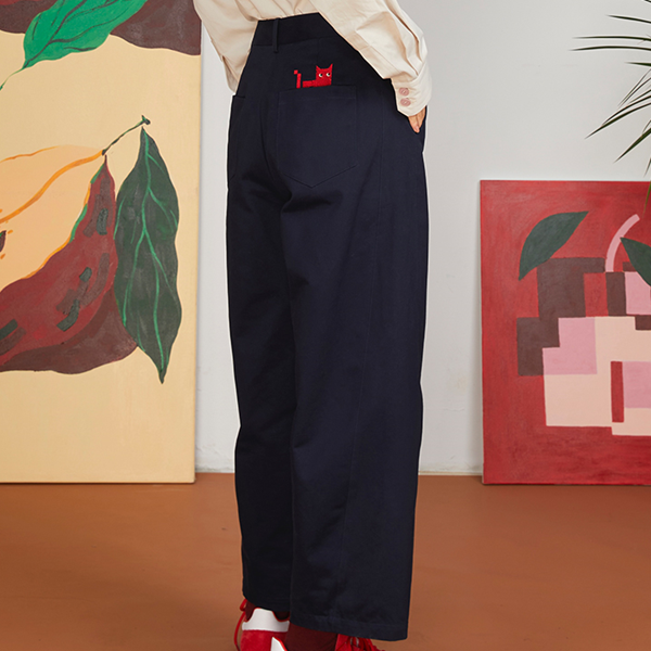 キャット刺繍コットンテーパードパンツ　《Z00697》