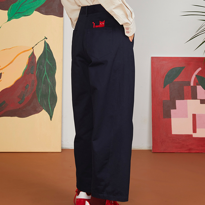 キャット刺繍コットンテーパードパンツ　《Z00697》