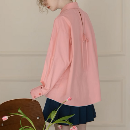 【3color】POLOカラーオーバーサイズ純綿シャツ《Z00883》