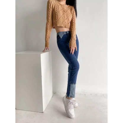 【２color】コントラストエッジフラップストレートデニム w-052