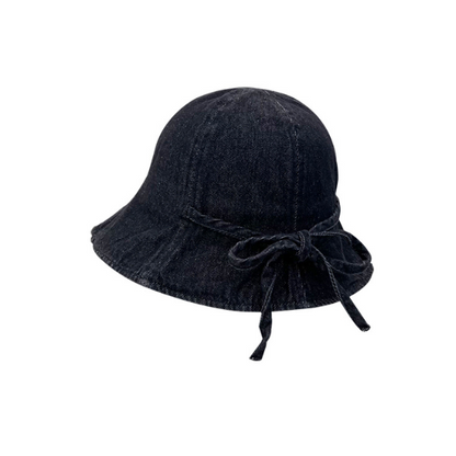 【3color】リボン付きウオッシュデニムドームハット Z00159