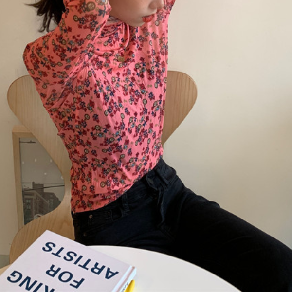 【5color】レトロな花柄シースルートップス Z00105