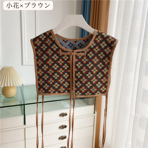【10pattern】ヴィンテージ柄×リボン紐のレイヤードベスト《Z01208》