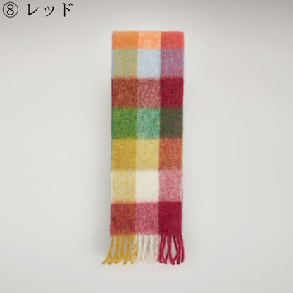 【8color】マルチカラーが映えるロング丈ブロックチェックマフラー《Z01185》