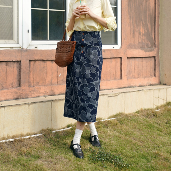 花柄デニムスカート　Z00468