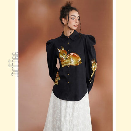 【2color】月明かりのバンビが踊る：オリエンタルな世界へ誘うブラウス C0185