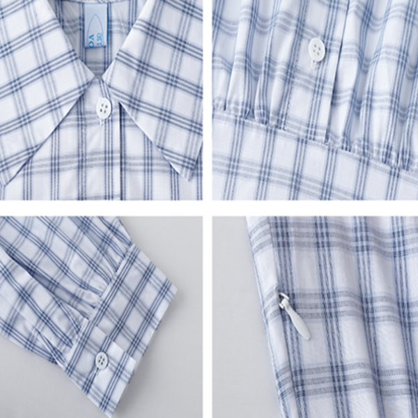 チェック柄Aラインロングシャツワンピース《Z00839》