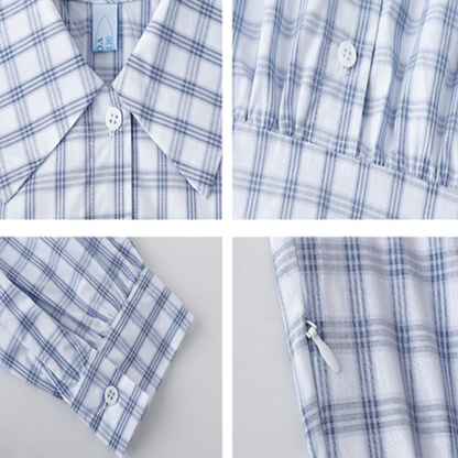 チェック柄Aラインロングシャツワンピース《Z00839》