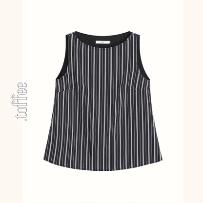 ストライプノースリーブトップ＆レース装飾ロングスカートセットアップ《Z01028》