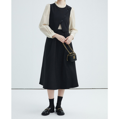 【3color】フェイクツーピース パールエッジワンピース X-424