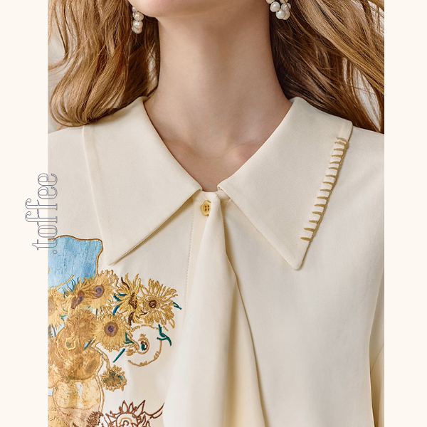 ひまわりの詩を纏うアップリケシャツ《Z01127》