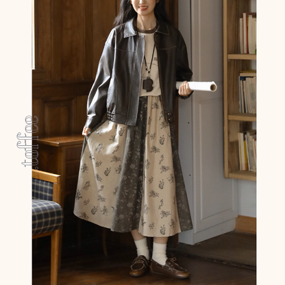 野に咲く詩　花柄切り替えロングスカート《Z01145》