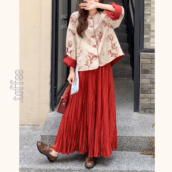 花咲く情景のセットアップ／花柄トップス＆マキシスカート《Z01151》