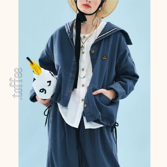 デニム×セーラーカラーのレトロジャケット《Z01349》