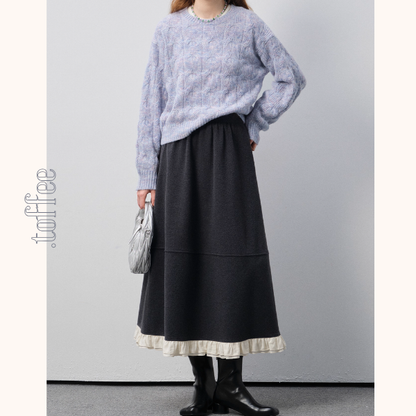 白レースが映えるチャコールAラインロングスカート《Z01188》