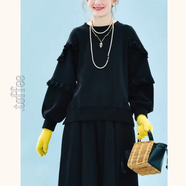 【2color】ティアード袖フリルの甘辛スウェット《Z01351》