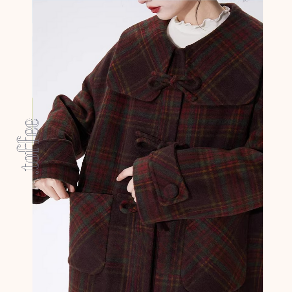 リボン留めタータンのAラインセーラーコート《Z01356》