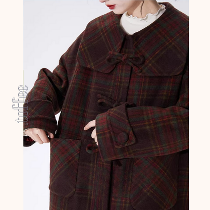 リボン留めタータンのAラインセーラーコート《Z01356》