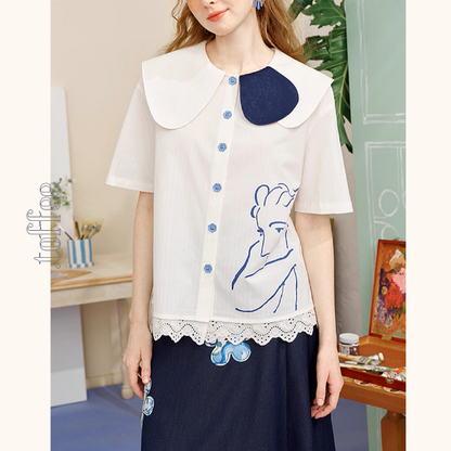 線画とレースが奏でる詩のシャツ《Z01138》