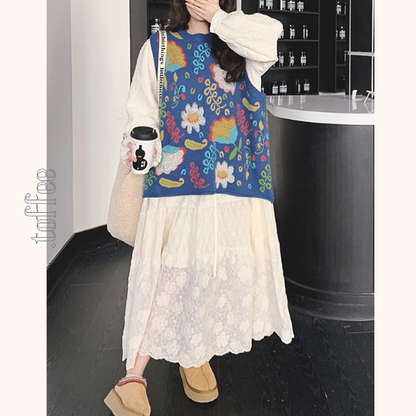 空と花の余白を縫うニットとワンピースのセットアップ《Z01152》