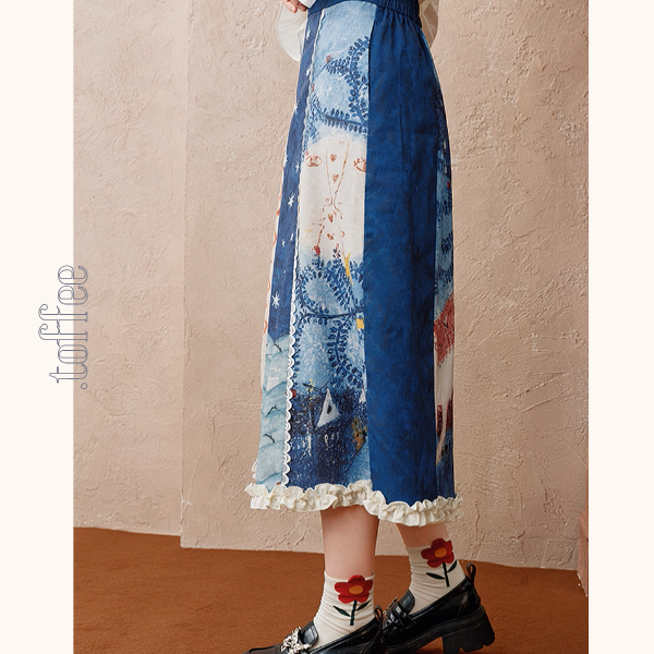 レトロプリント切替フレアスカート《Z01103》