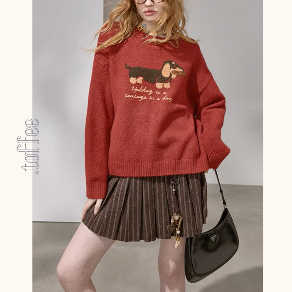 【3color】ダックス刺繍が主役のモヘア風ふわふわニット《Z01490》