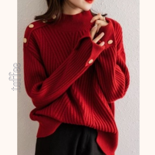 【2color】大きめボタンが映える太リブハイネックニット《Z01440》