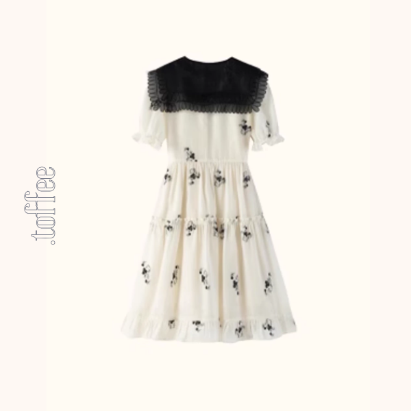 黒襟レトロフラワーの物語ワンピース《Z01088》