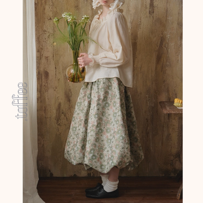 レトロフラワープリントのボリュームスカート《Z01112》