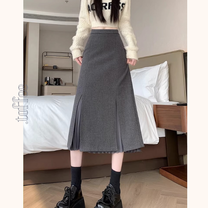 プリーツ重ねのミモレ丈ペンシルスカート《Z01338》