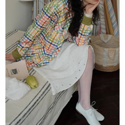 小花×チェック柄のカラフルシャツ Z00078