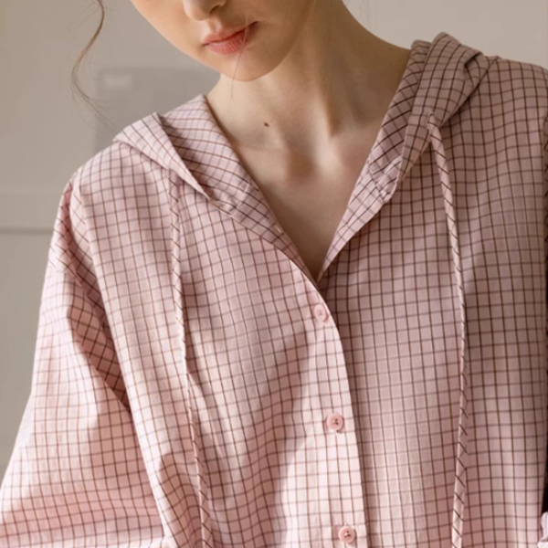 【2color】チェック柄フーディーシャツ《Z00978》