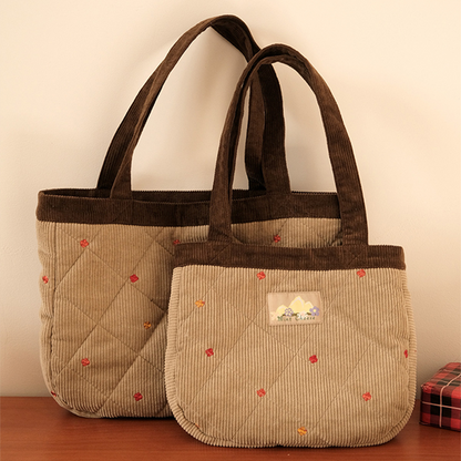 小花刺繍キルティングコーデュロイトートバッグ　《Z00709》