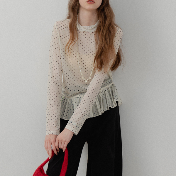 シースルードット柄ペプラムブラウス　《Z00715》