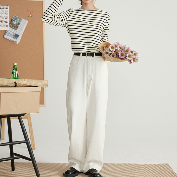 【2color】ストライプコットンロングTシャツ Z00200