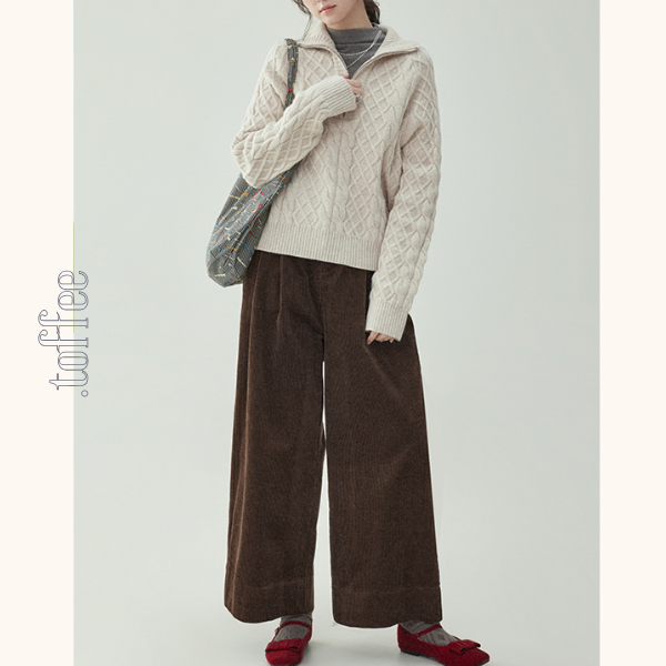 【2color】コーデュロイハイウエストワイドパンツ　《Z00734》