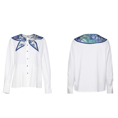 【4color】ゴッホのアートプリント入りプリーツシャツ X-516