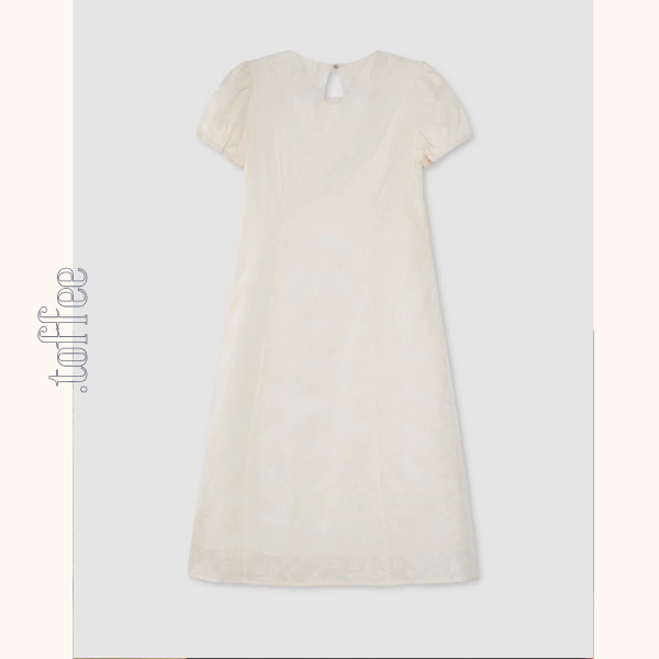 パフスリーブ蝶柄刺繍入りミモレ丈ワンピース《Z00873》