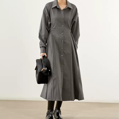 【２color】サイドプリーツフレアワンピース w-058