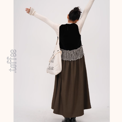 チェック柄切替ノースリーブAラインワンピース《Z00939》