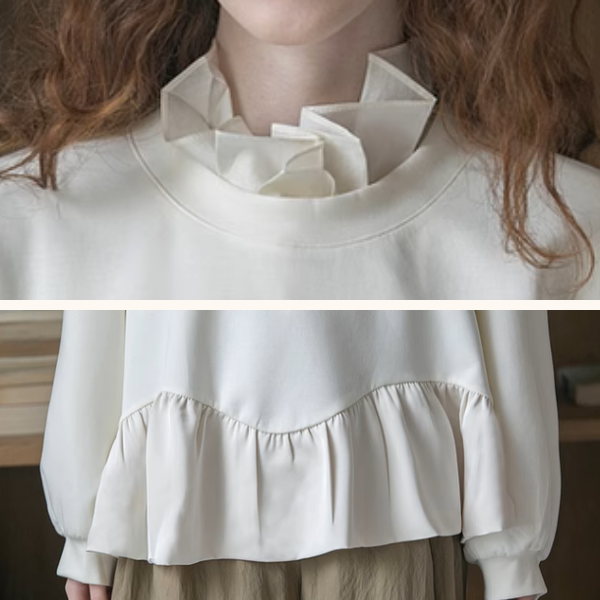 【2color】フリルヘム＆バルーンスリーブルーズブラウス《Z00895》