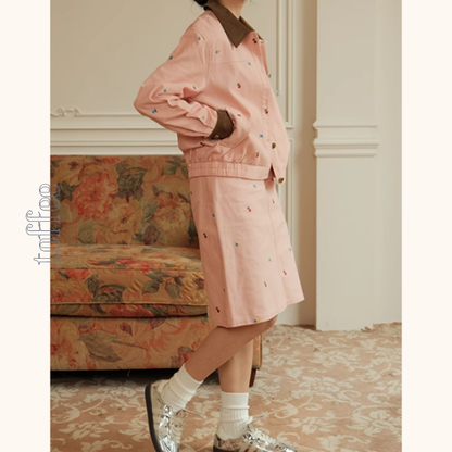 【2color】マルチカラー刺繍入りデニムセットアップ　Z00499