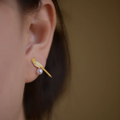 イエローオウムモチーフピアス《Z00871》