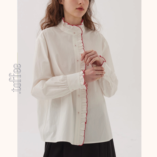 コントラストラッフルディテールブラウス《Z00845》