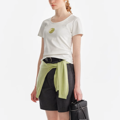 【2color】グリーンアップルプリントクルーネックトップ《Z01012》