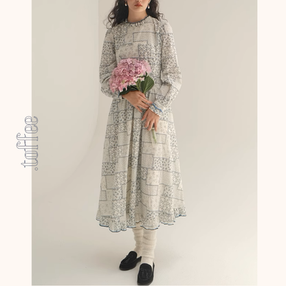 パッチワーク小花柄ロングワンピース《Z00986》