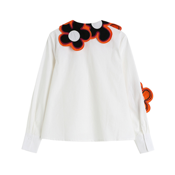 フラワーモチーフ付きフロントカッティングシャツ X-312
